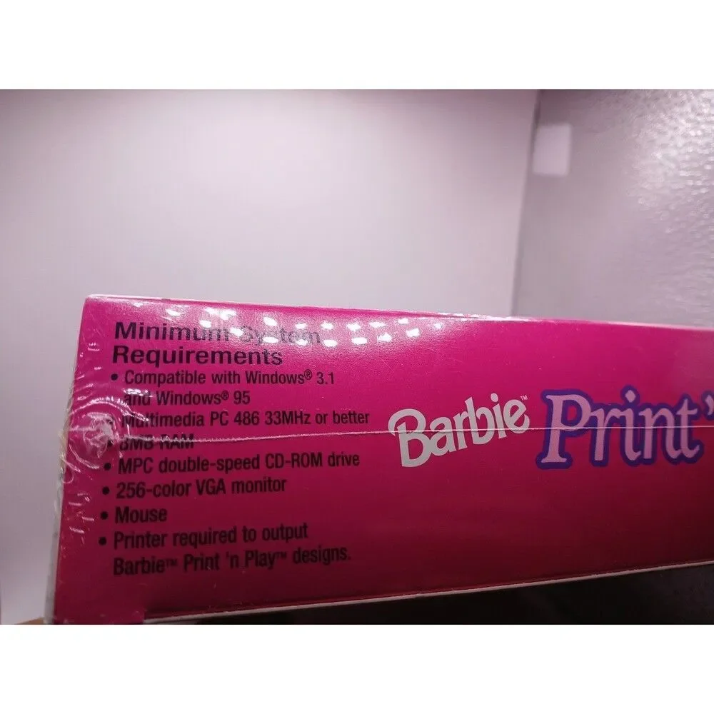 Mattel Barbie PRINT N' PLAY CD-ROM (1996) Sealed BIG Box PC Avery Computer Game